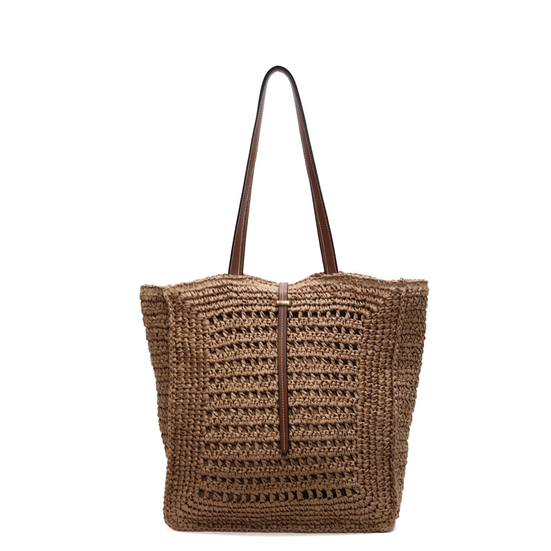 Woven straw bag for women 2025 New style, fashionable and simple, large-capacity single-shoulder bag, casual commuting tote bag for women Item Picture