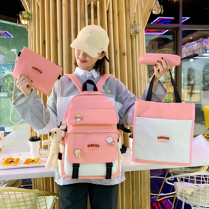 ins schoolbag for girls, Korean version, Harajuku ulzzang forest style, four-piece backpack set for junior and senior high school, trendy student backpack, cross-border Specification drawing
