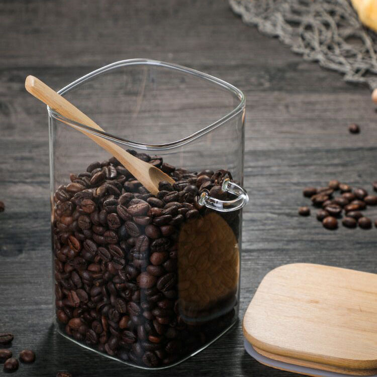 Square high borosilicate glass sealed storage tank with wooden spoon, seasoning box, coffee bean storage tank and kitchenware box Application Scenario