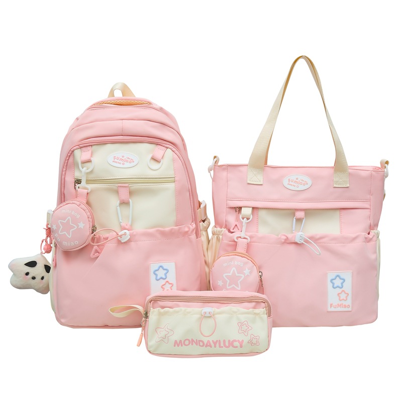 Japanese-style cute girl color-blocking backpack, Korean version dopamine star backpack three-piece set for junior and senior high school schoolbags Item Picture