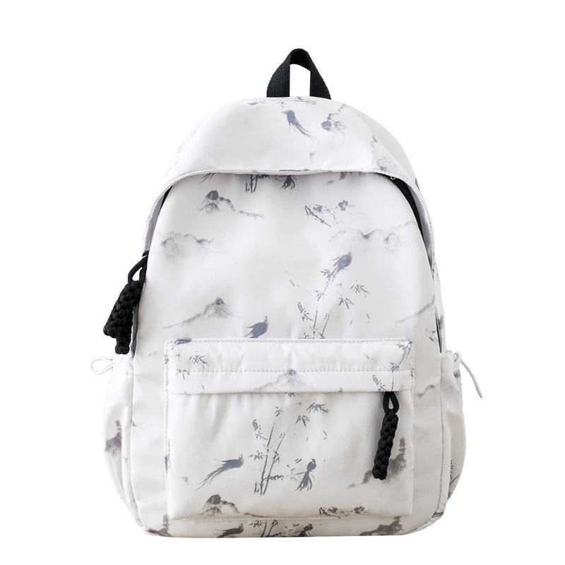 New fresh and sweet girl backpack with large capacity, simple student schoolbag, tie-dyed and printed, traditional Chinese style artistic backpack Item Picture