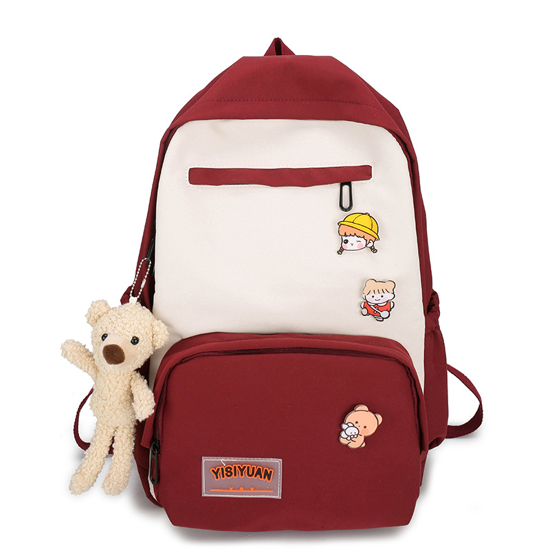 New college student schoolbag for girls, Korean style, fashionable and simple, color-blocked girls' campus backpack, large-capacity canvas backpack Item Picture