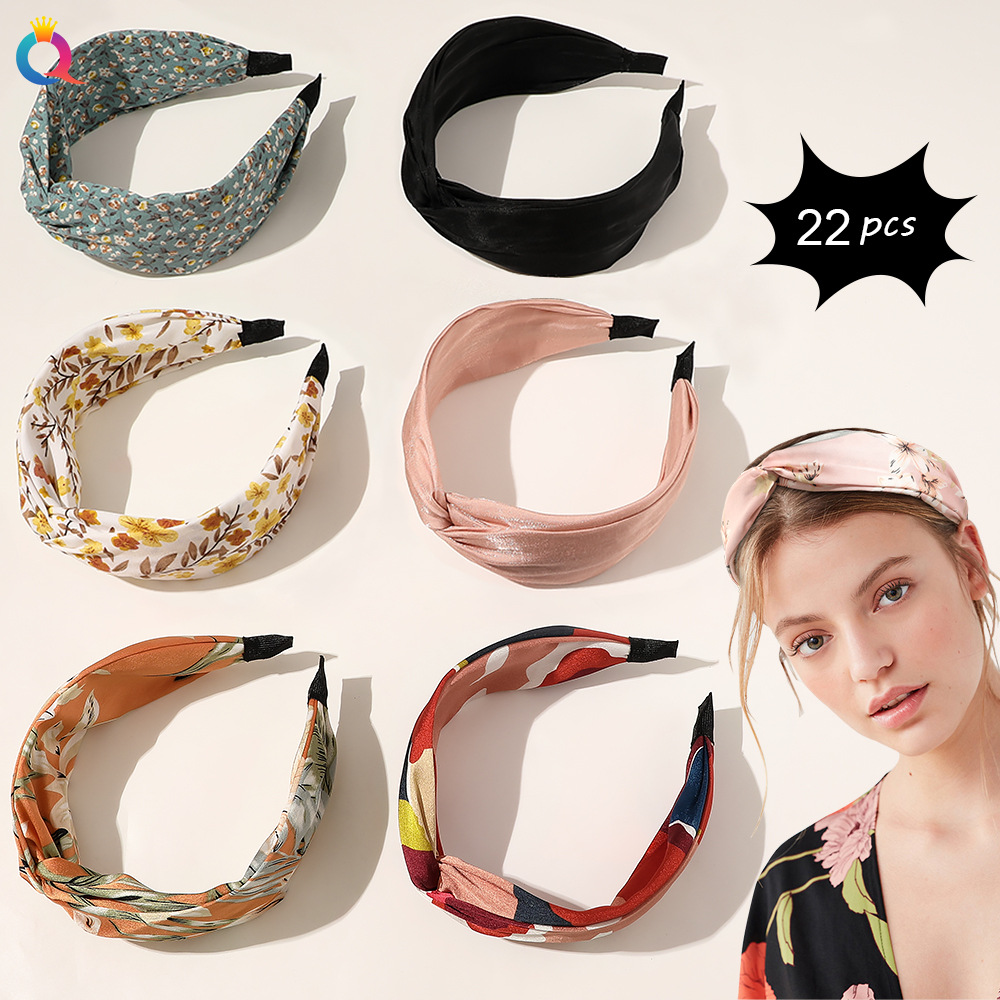 Qiyue Korean version new floral hair band wide edge cross fairy face washing hair accessory, women's headband hair clip full figure