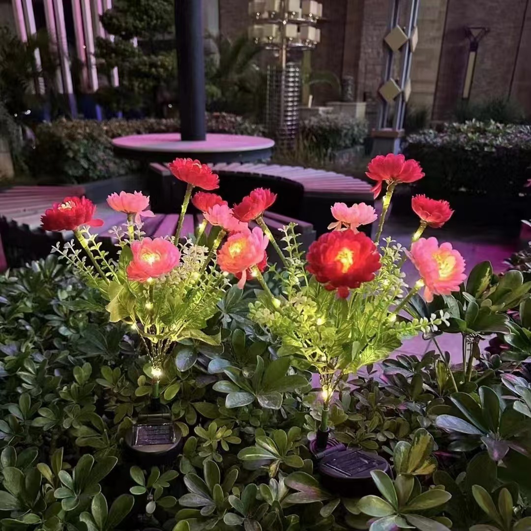 New 7-head solar snow lotus flower lantern, outdoor simulation flower lantern, courtyard decorative light, LED artificial flower ground insert lawn light Specification drawing