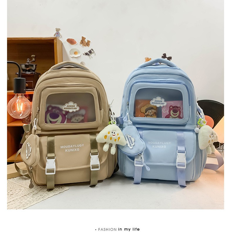 2025 New Korean version forest-style student all-in-one transparent patchwork backpack, campus Japanese-style large-capacity backpack for girls Application Scenario