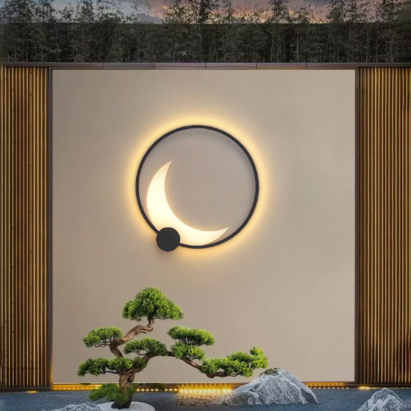 Outdoor solar wall lamps, garden courtyard lamps, villa exterior wall lamps, new Chinese-style moon lamps, balcony outdoor wall lamps Specification drawing