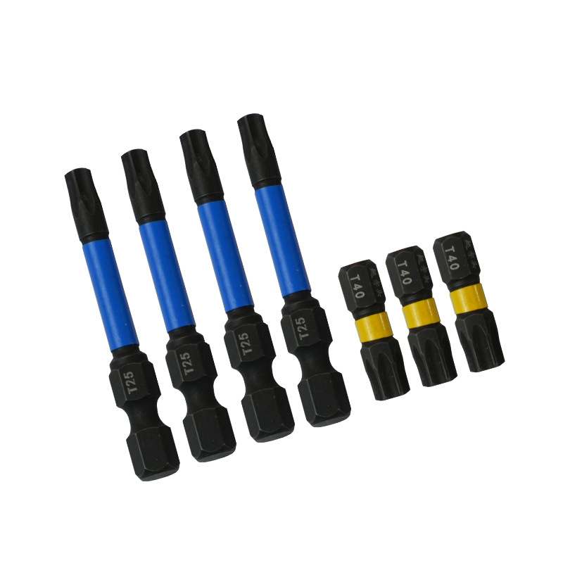 Factory direct supply of high-torque plum blossom bits, strong magnetic plum blossom bits, colored rubber sleeve bits, T4-T40 specifications available Item Picture