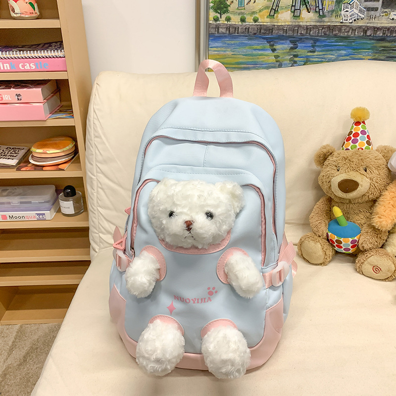 Schoolbag, bear doll, backpack, versatile for girls, high appearance level for primary school students, large-capacity schoolbag for junior high school students Application Scenario