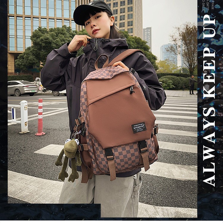 Niche design checkered backpack, fashionable schoolbag, male college students' outdoor travel backpack, female high school students' computer bag Specification drawing