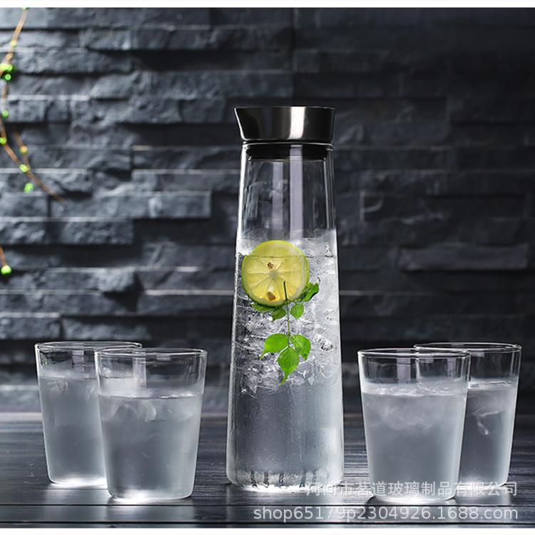 Creative stainless steel covered kettle, high borosilicate glass cooling water kettle, household summer large-capacity cold water kettle, juice tying kettle details Picture