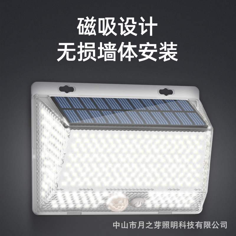 Solar-powered courtyard outdoor LED wall lamp, household outdoor waterproof magnetic suction remote control four-sided light-emitting sensor wall lamp Specification drawing