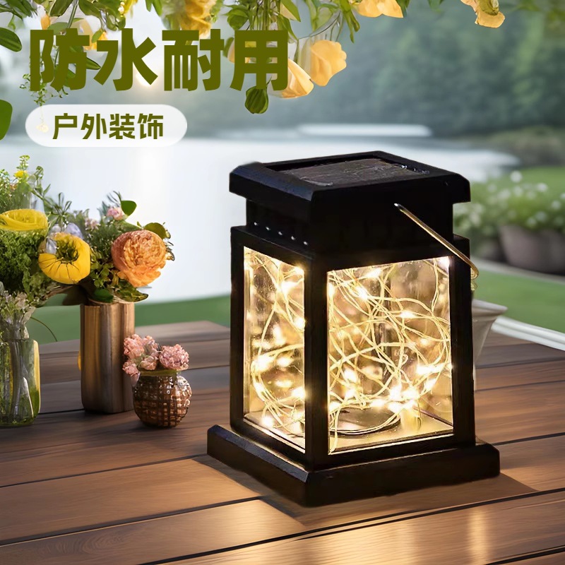 Solar-powered small palace lanterns, candle palace lanterns, outdoor waterproof courtyard hanging lamps, copper wire star lamps, garden landscape decorative lamps full figure
