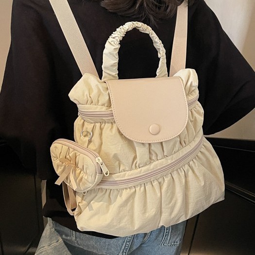 Cross-border Korean school-style backpack for women 2024 New trendy and fashionable pleated nylon fabric casual hand-held backpack full figure