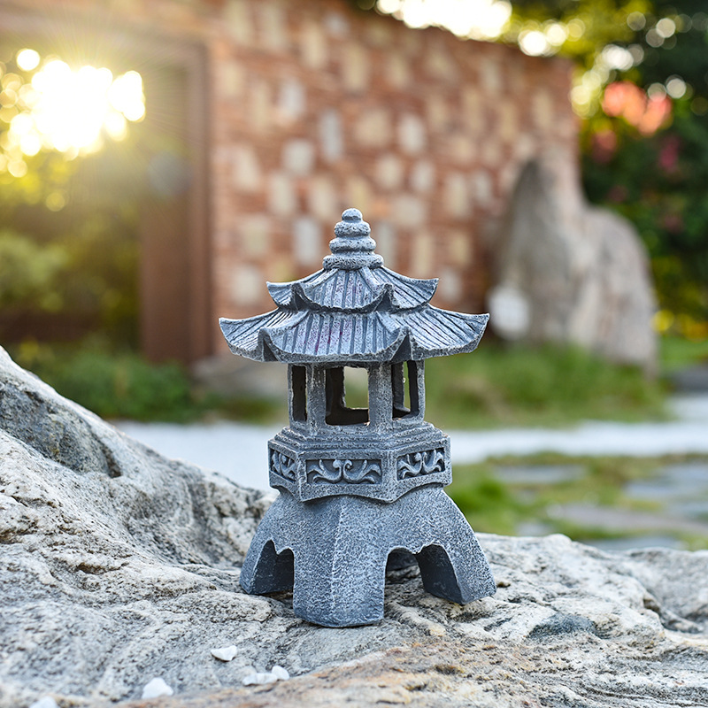 Solar resin statue lamps, Chinese Zen-style stone pagoda decorative palace lamps, garden statue lamps, courtyard resin handicrafts Specification drawing