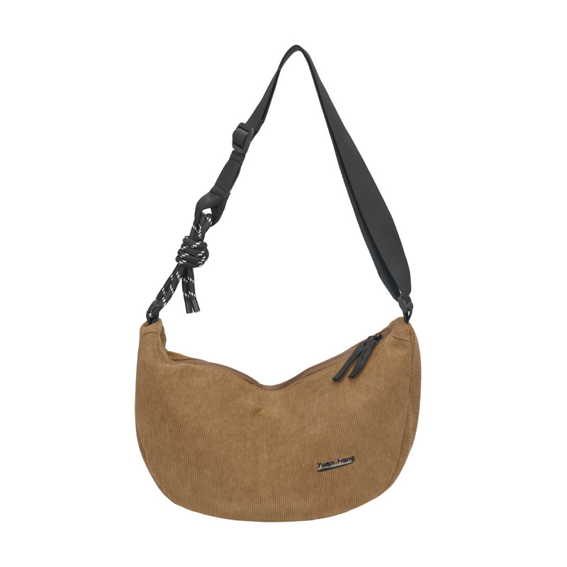 Japanese-style crossbody bag for both men and women, large-capacity dumpling bag, soft corduroy, multi-functional retro crescent bag for commuting Item Picture