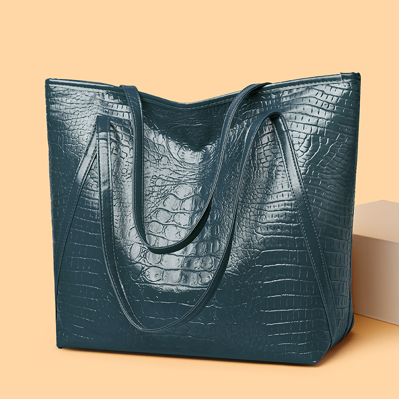 A new large-capacity crocodile-patterned tote bag with a retro European and American style for women, a casual and versatile commuting shoulder bag Specification drawing