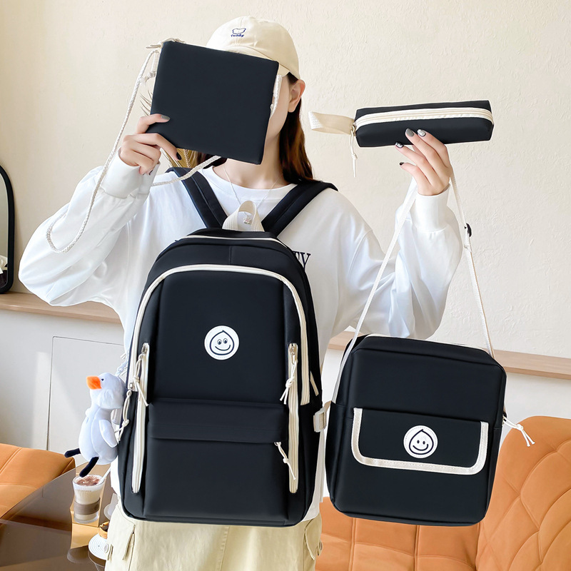 A new four-piece set of schoolbag for foreign trade, a simple and solid Korean-style forest-themed backpack with a large capacity and a fresh look for women Specification drawing