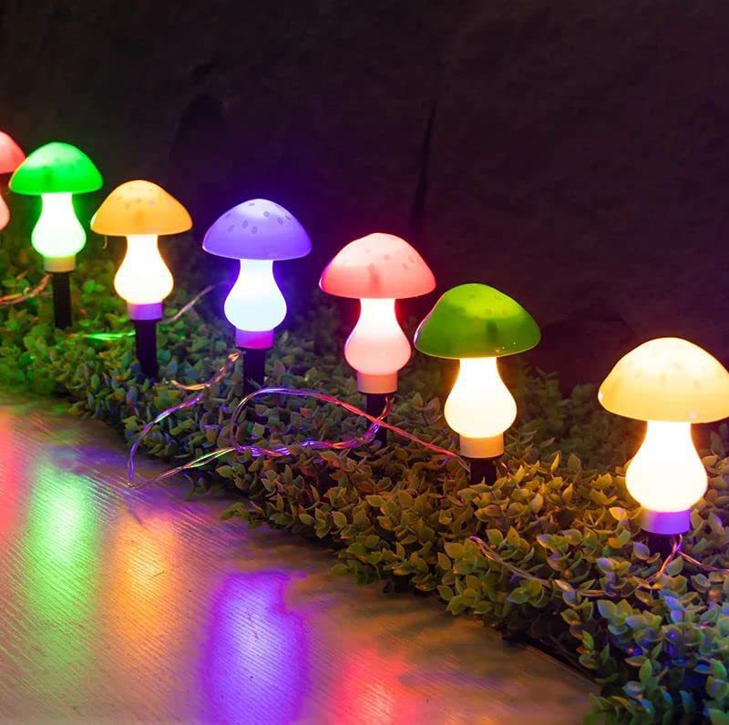 The new cross-border solar LED mushroom lamp is an outdoor waterproof, courtyard and garden decorative ground insert lamp that is extremely bright details Picture