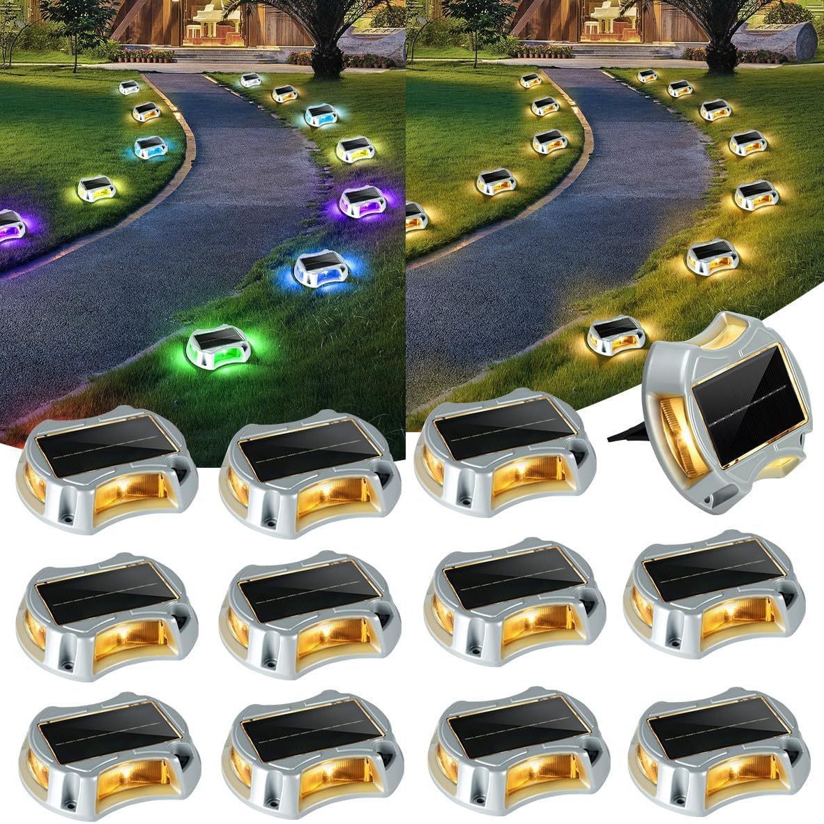 New solar-powered deck lights, crossing lights, landscape step lights, garden driveway indication lighting fixtures full figure