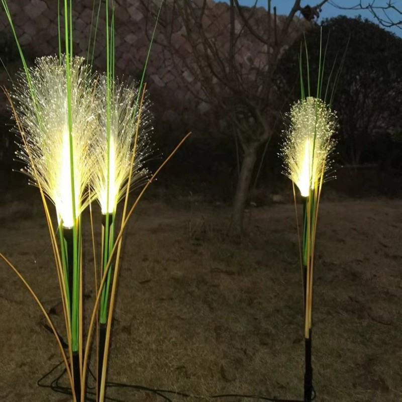 Solar fiber optic reed lamps, led simulation outdoor lawn and courtyard reed lamps, park ground insert decorative landscape lamps details Picture