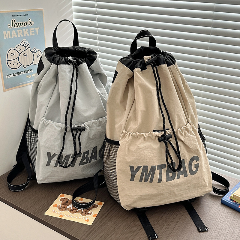 Korean-style outdoor sports, mountain climbing and travel, niche lightweight backpack, drawstring opening, simple and casual student backpack for women details Picture