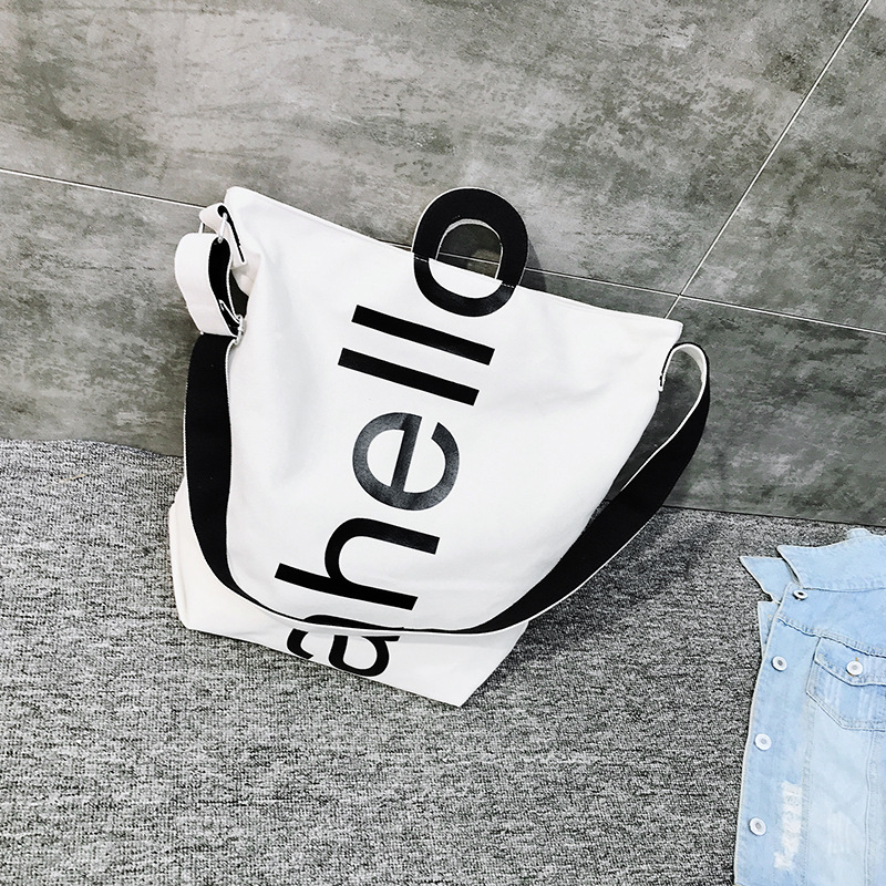 Single-shoulder large bag for women, 2025 new trendy Korean version, large-capacity canvas shopping bag, letter crossbody casual student bag Specification drawing