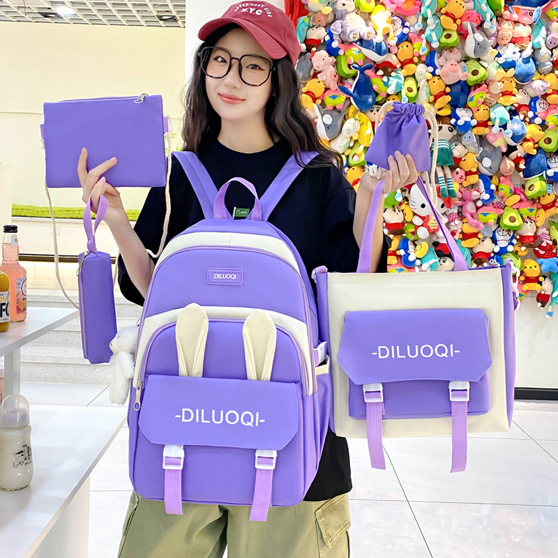 A cute and fresh high-capacity backpack for junior high school students, a five-piece set of schoolbags for girls to reduce burden and protect the spine full figure