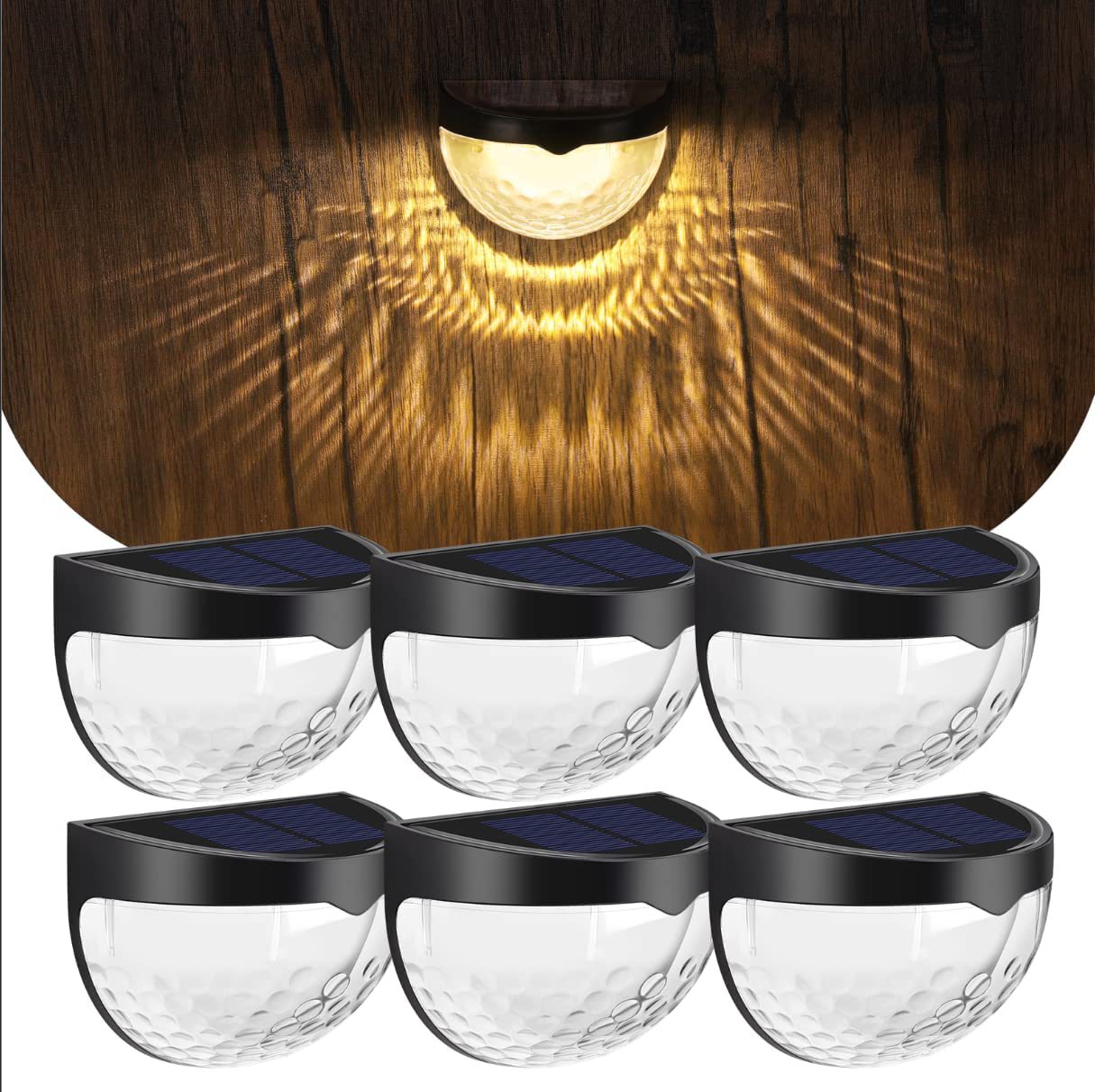 Solar 6-LED semi-circular fence light, outdoor light and shadow night light, black and white wall lamp, surface mount water drop staircase light full figure