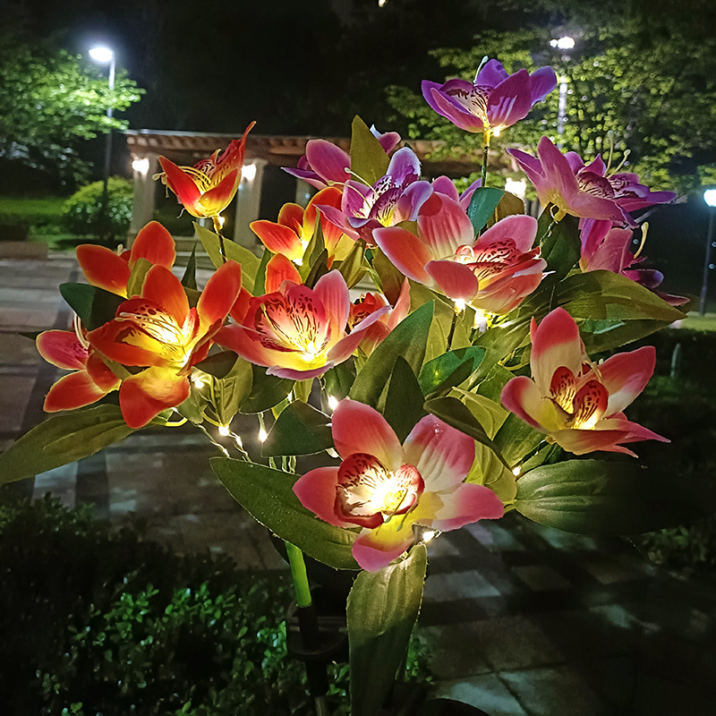New LED villa garden decoration outdoor waterproof ground insert light lawn simulation flower light 7-head solar orchid light full figure