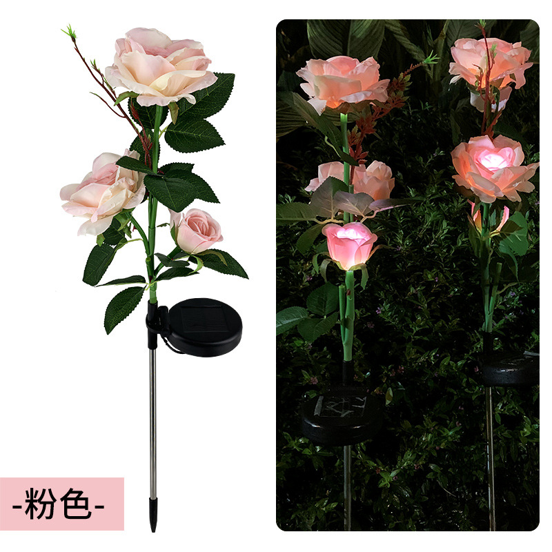 Cross-border outdoor solar flower lights, 3-head and 5-head rose garden lights, ground plug lawn lights, landscape manufacturer in stock Application Scenario