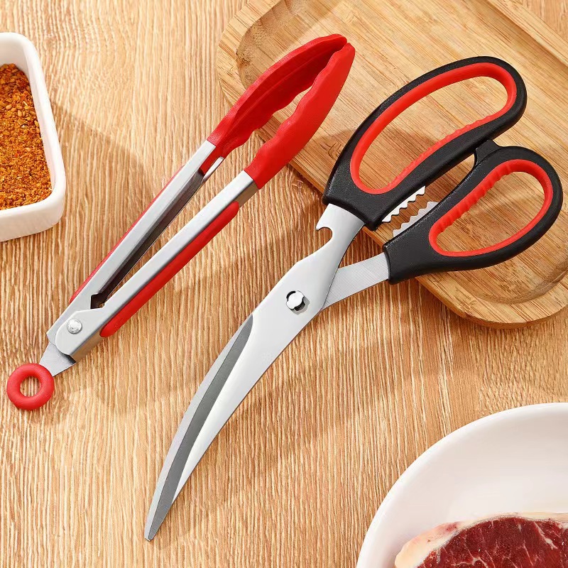 Cross-border Korean barbecue meat scissors, stainless steel kitchen scissors, multi-functional detachable scissors, silicone clips, oil brushes 3 Specification drawing