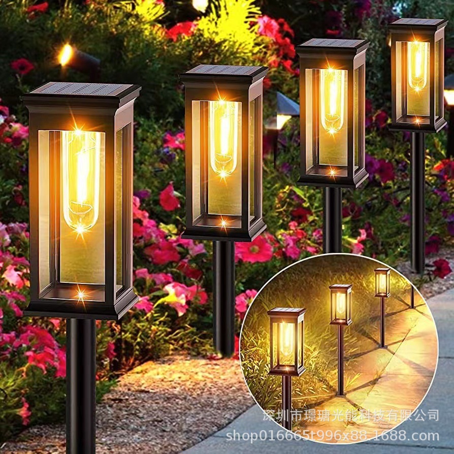 Cross-border factory wholesale warm solar square ground plug tungsten filament lamps, waterproof lawn lamps, outdoor garden lamps details Picture