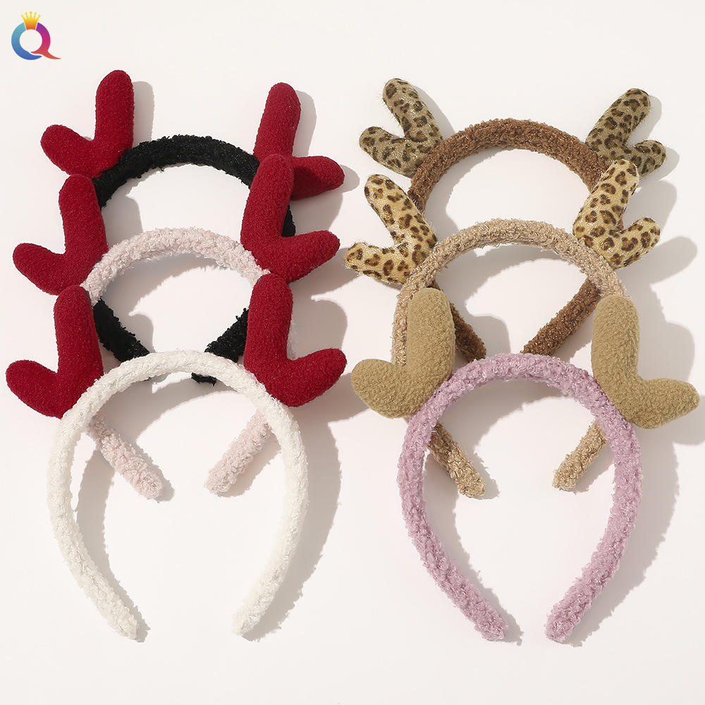 Qiyue Korean fluffy hair band, cute cartoon antler headband, teenage girl Internet celebrity face wash hair band, hair accessory wholesale full figure