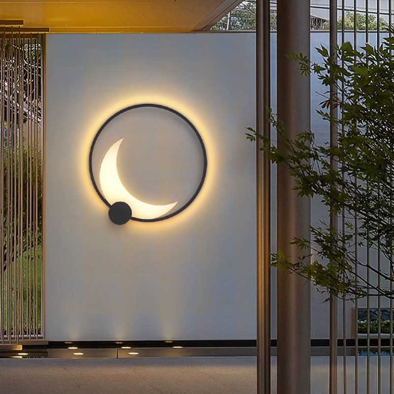 Outdoor solar wall lamps, garden courtyard lamps, villa exterior wall lamps, new Chinese-style moon lamps, balcony outdoor wall lamps Application Scenario