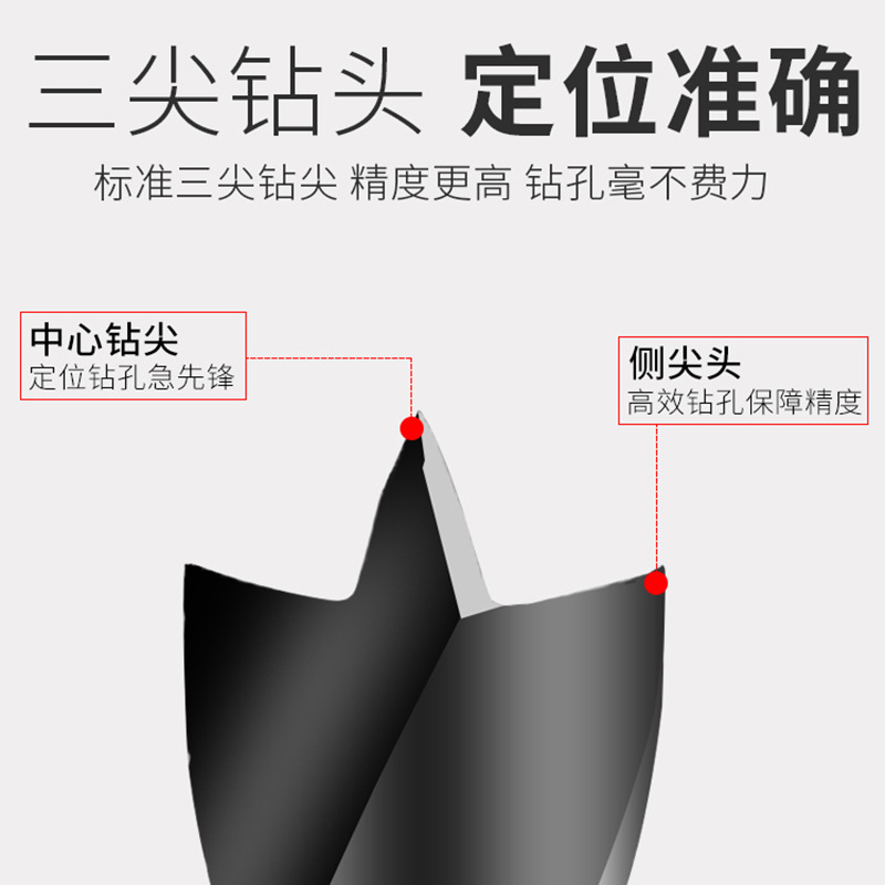 Wholesale of woodworking twist drill, hand electric drill, drilling and positioning tool, support drill set, round handle three-pointed woodworking drill bit details Picture