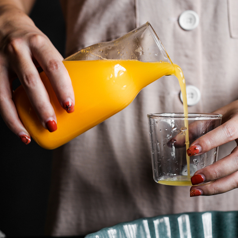 Transparent glass one-pot and one-cup set with small juice drink pot, one-person milk drink cup, cold drink cup and coffee cup details Picture