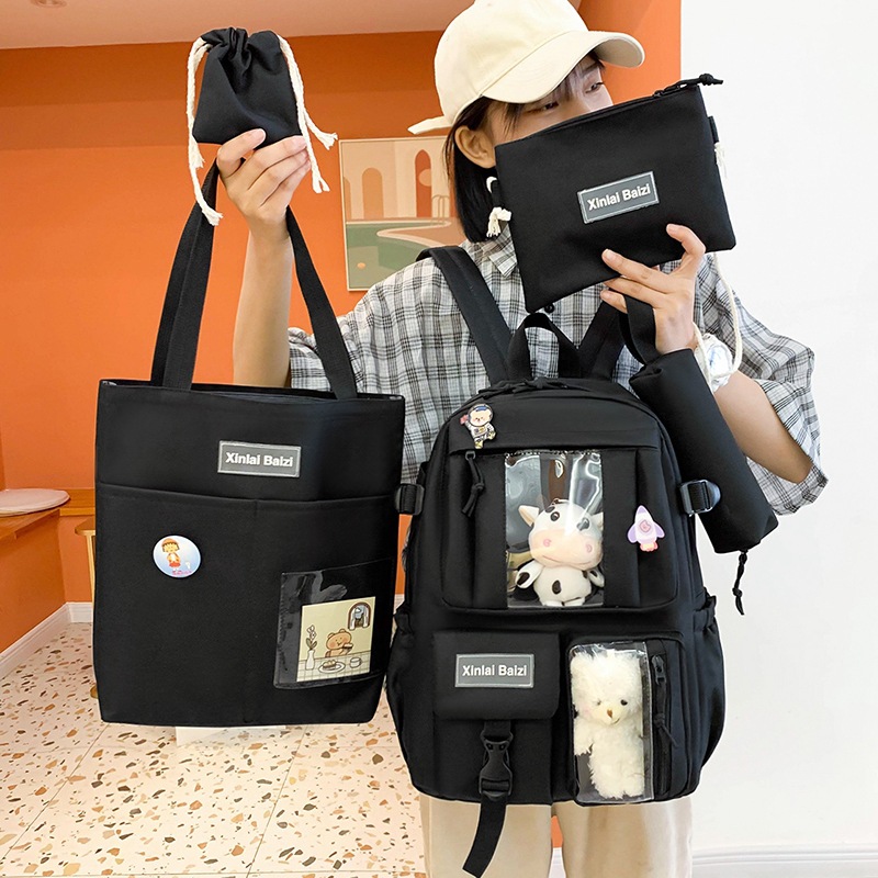 Schoolbag for junior high school and primary school students, Korean forest-themed cute Harajuku backpack, Korean Instagram-style backpack set of five pieces Application Scenario