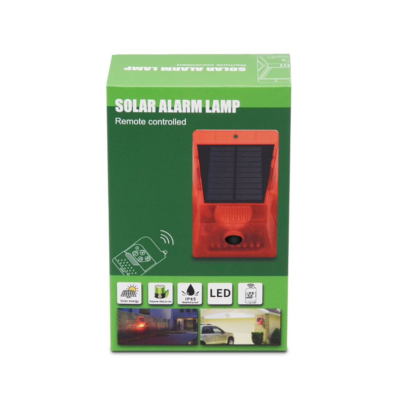 Wholesale of solar-powered sound and light alarm, remote control outdoor human body sensor light, anti-theft warning light and animal repellent details Picture