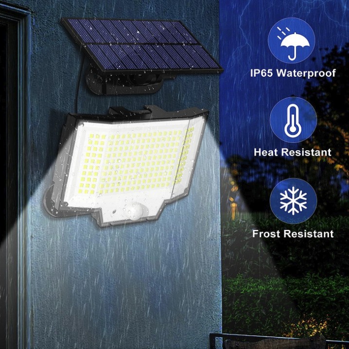 Solar split wall lamp 200LED three-fold surface human body sensing high-brightness three-mode lamp Specification drawing