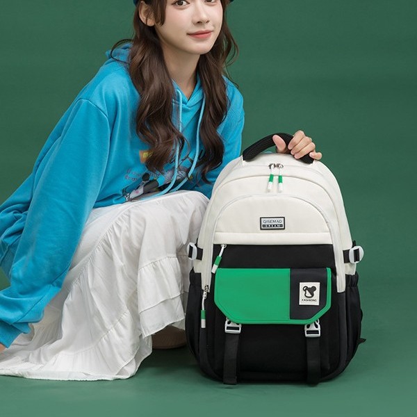 Fashionable new color-blocking and fresh schoolbag, cute school style backpack for primary, junior high and senior high school, large-capacity backpack full figure