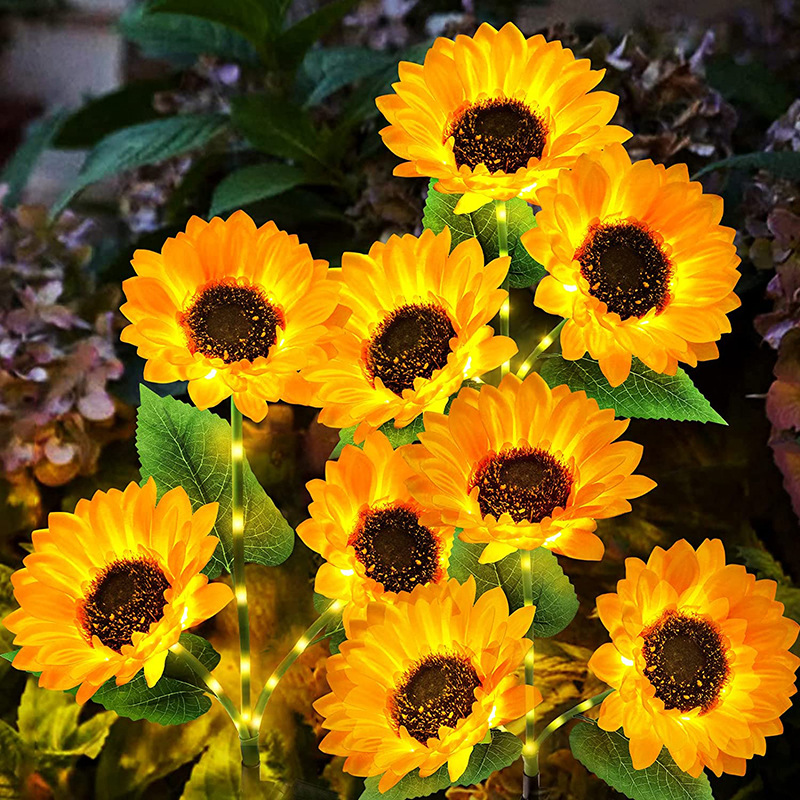 Cross-border Amazon led solar sunflower three-head lawn courtyard decorative landscape outdoor light source manufacturer full figure