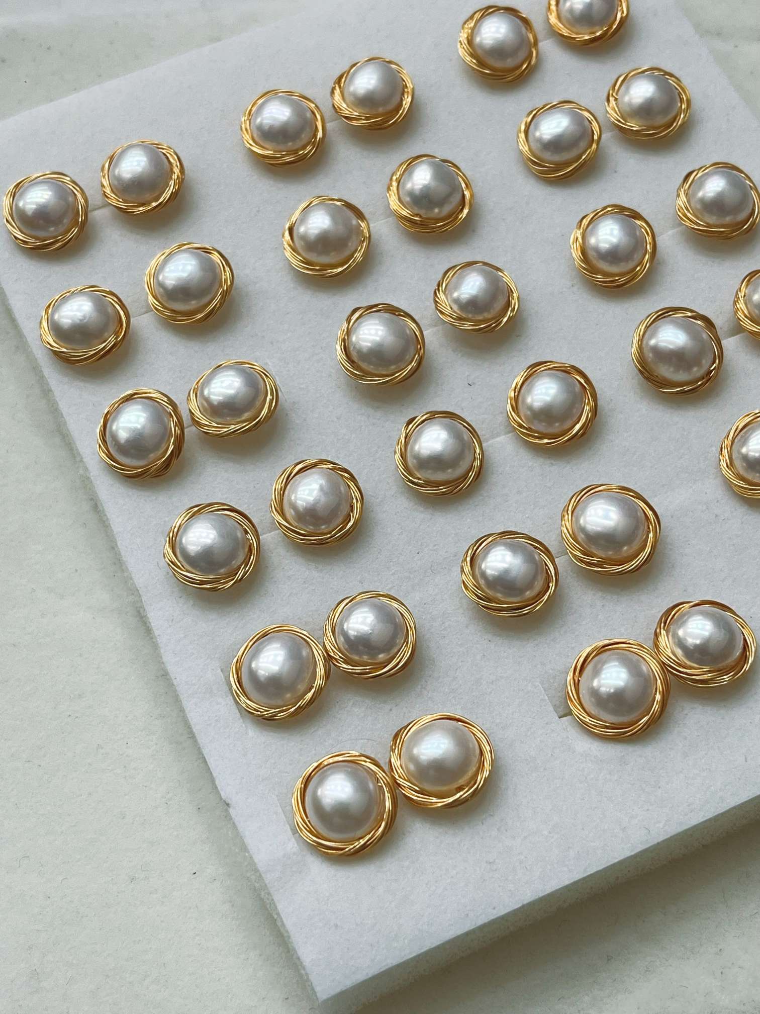 手工鸟巢金色珍珠耳钉