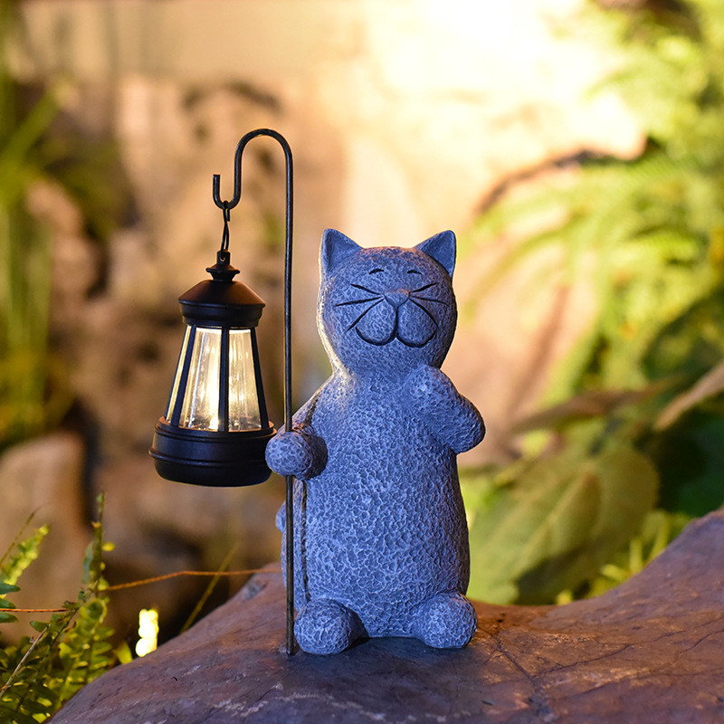 Outdoor solar statues, cat garden statues, ornaments, outdoor garden simulation animal resin handicrafts for decoration Specification drawing