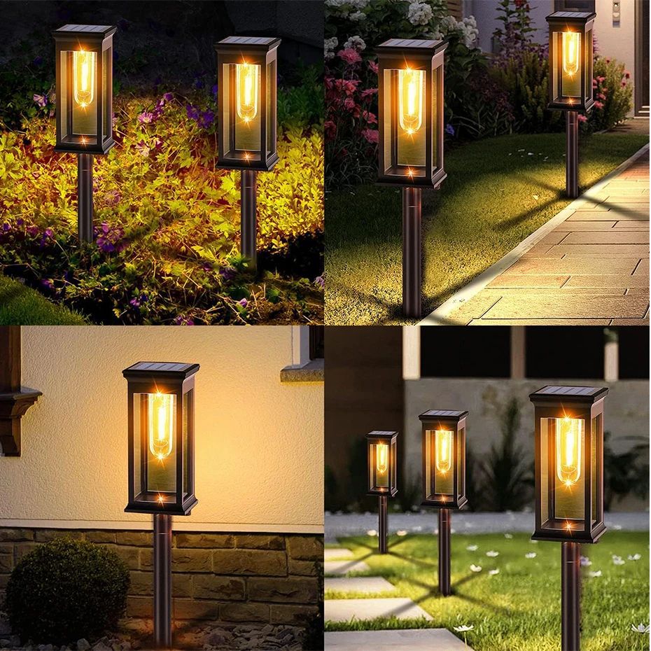 Cross-border solar garden lamps, waterproof tungsten filament lamps, outdoor sensor lamps, lawn lighting lamps, garden decorative landscape lamps details Picture