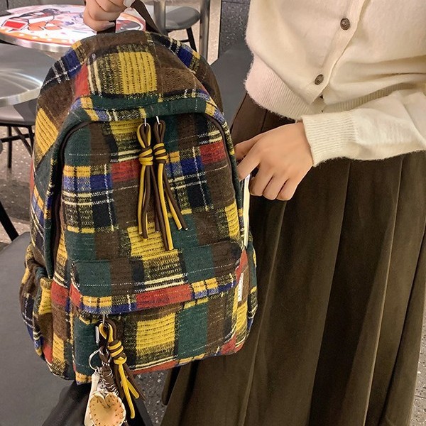 2024 New retro checkered bag with large capacity, suitable for women, high school and college students, casual travel backpack for women Application Scenario