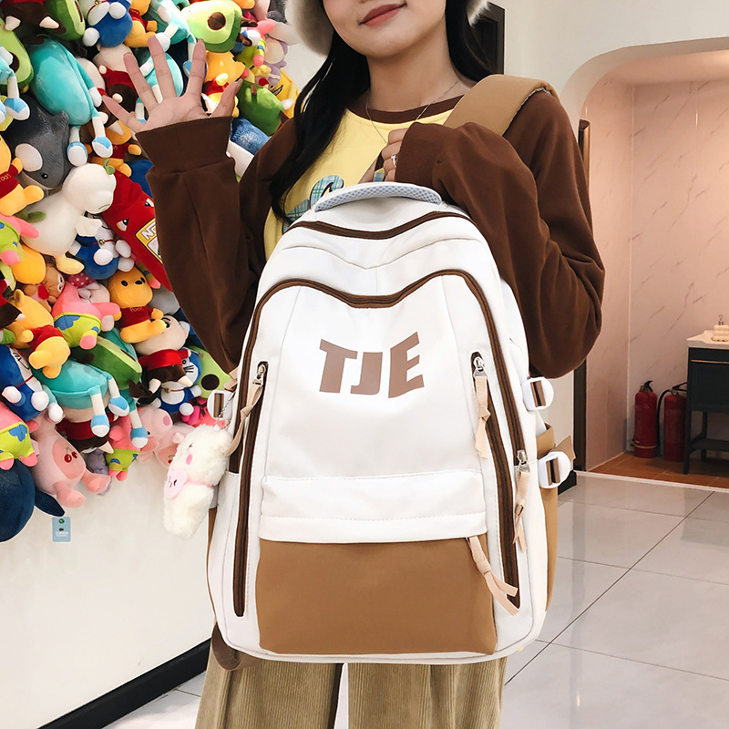 Large-capacity schoolbag, ins style, retro, high appearance level, high school student backpack, junior high school student and college student computer backpack details Picture