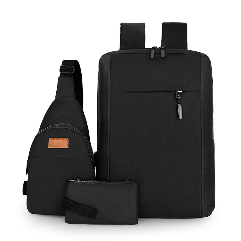 A classic men's three-piece backpack set with a fashionable and simple combination, featuring a college student schoolbag, outdoor casual single-shoulder bag and chest bag Application Scenario