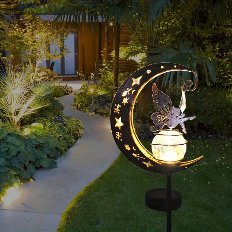 Outdoor solar moon ground insert light, outdoor courtyard garden camping fairy fairy iron art hollowed-out decorative light Specification drawing