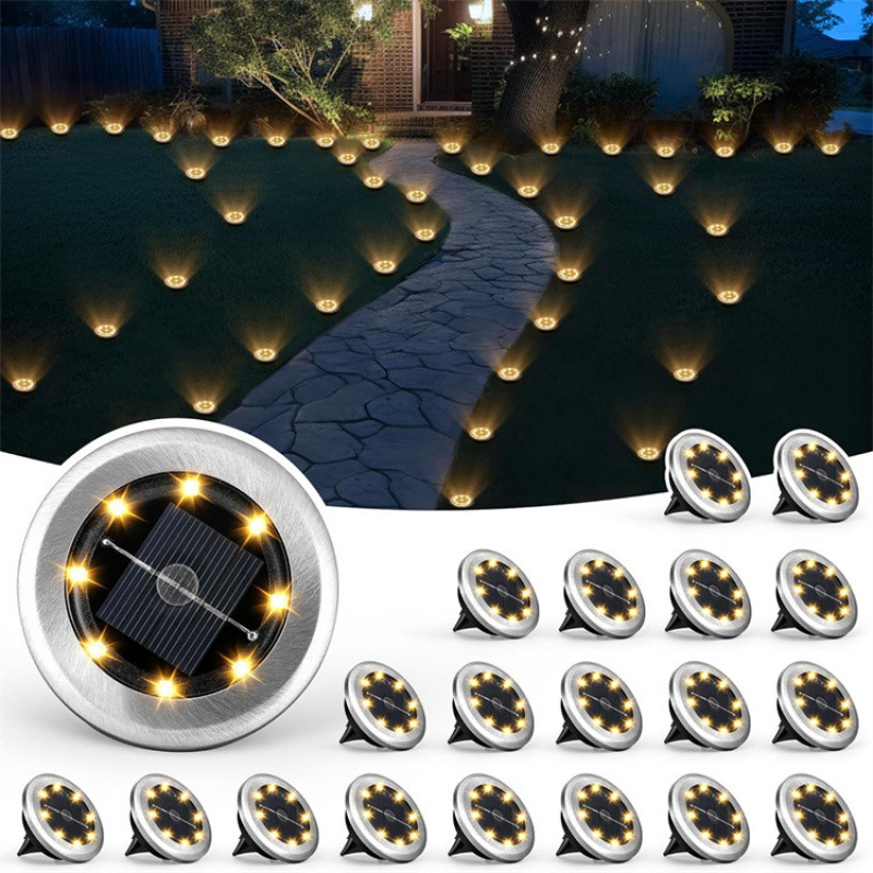 New outdoor solar 8-LED stainless steel ground lamp, courtyard lawn lamp, road and garden ground plug lamp full figure