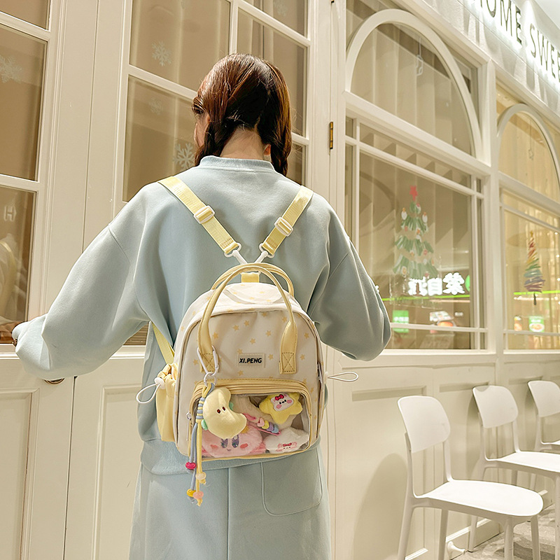 A super cute new Japanese-style Instagram backpack in the 2D world, a transparent and cute girl's backpack, and a cute college student's schoolbag details Picture